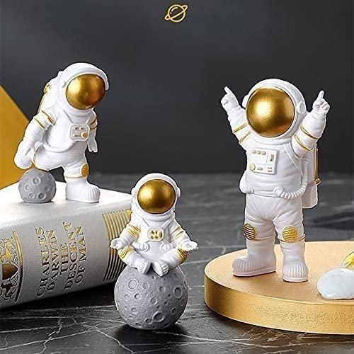 Astronaut Spaceman Statue Ornament Home Office Desktop Figurine Decors Set of 3 - Golden f1aa9d-aa