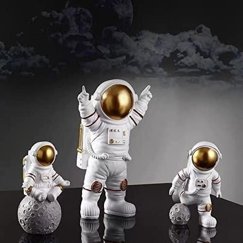 Astronaut Spaceman Statue Ornament Home Office Desktop Figurine Decors Set of 3 - Golden f1aa9d-aa