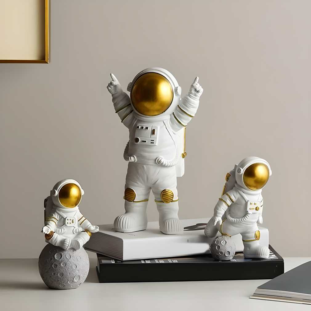 Astronaut Spaceman Statue Ornament Home Office Desktop Figurine Decors Set of 3 - Golden f1aa9d-aa